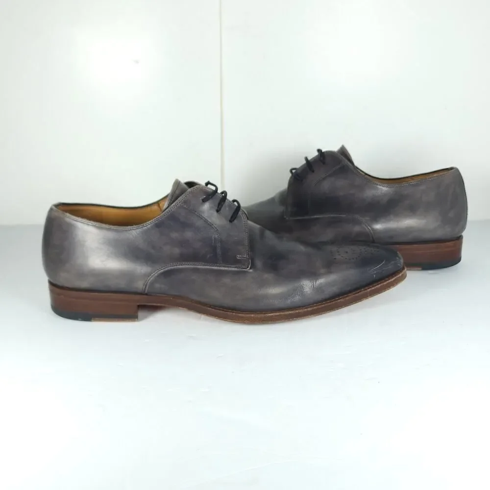Magnanni Men's Gerard US9M Gray Leather Medallion Toe Oxfords Derby Shoes